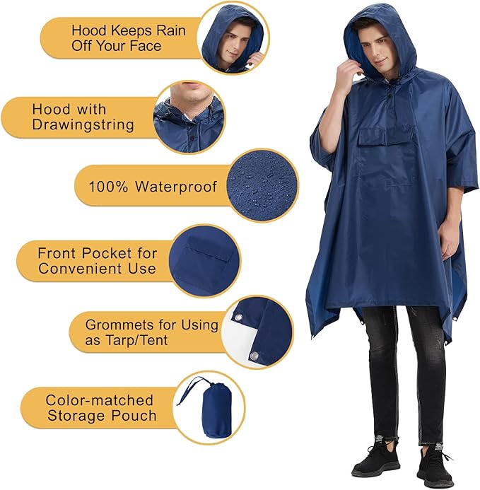 salamra Hooded Rain Poncho Waterproof Raincoat Jacket - Image 3