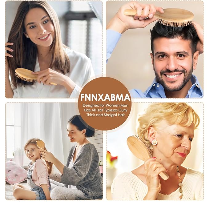 Bamboo Brush For Hair Growth,3PCS Natural Bamboo Bristles,for Women Men and Kids,for All Hair Types.