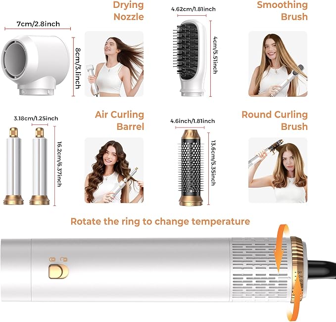 5 in 1 Hair Dryer Brush Set,Professional Negative Ionic Hot Air Styler, Air Curling Wrap Styler,Detachable Blow Dryer Brush With Auto Wrap Curlers,Hair Styling Tools For Straight/Curl/Drying/Smoothing