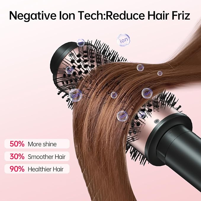 2in1 Negative Ion Thermal Brush -Heated Round Brush, Curling Iron 1 1/2 Inch& Curling Iron 1 3/4 Inch, 5 Temperature Settings,Dual Voltage
