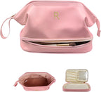 Initial Makeup Bags for Teens Girls, Personalized Double Layer Cosmetic Bag by Vogewood