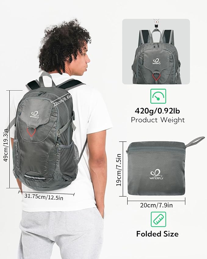 WATERFLY Lightweight Packable Hiking Backpack: 30L Foldable Travel Daypack - Image 2
