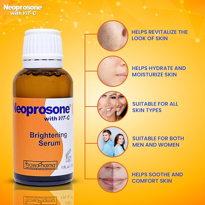 Neoprosone, Vitamin C Serum for Face | 1 Fl oz / 30ml | Brightening Serum For Dark Circle, Wrinkles | with Alpha Arbutin and Castor Oil