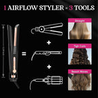 SKIMI Airflow Styler, Titanium Flat Iron Hair Straightener, Professional Curling Iron with Cooling Air Vents to Lock in Style, 5 Temps & Dual Voltage, Auto Off (Black & Yellow Rose).