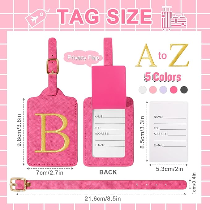 izuzta Personalized Initial Luggage Tags, Rose Red Leather, Embroidered Custom - Image 2