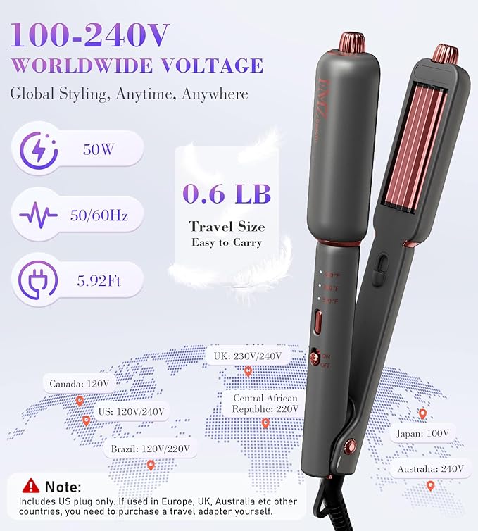FMZ Flat Iron Hair Straightener Curler and Crimper, Professional 4 in 1 Hair Styling Irons for Straightening, Crimping, Curling, Dual Voltage, Auto Shut-Off, Small and Portable for Women Travel Home