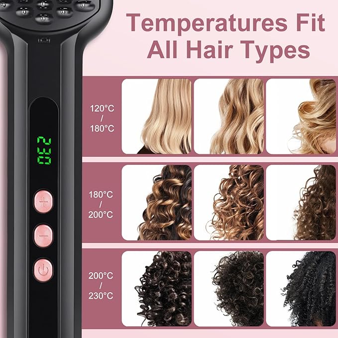 Hair Straightener Brush - SIQUER Ionic Hair Straightening Brush with 13 Temps LCD Display 45s Fast Heating 60mins Auto-Off Anti-Scald Ceramic Hair Straightener Comb for Home Salon, Black