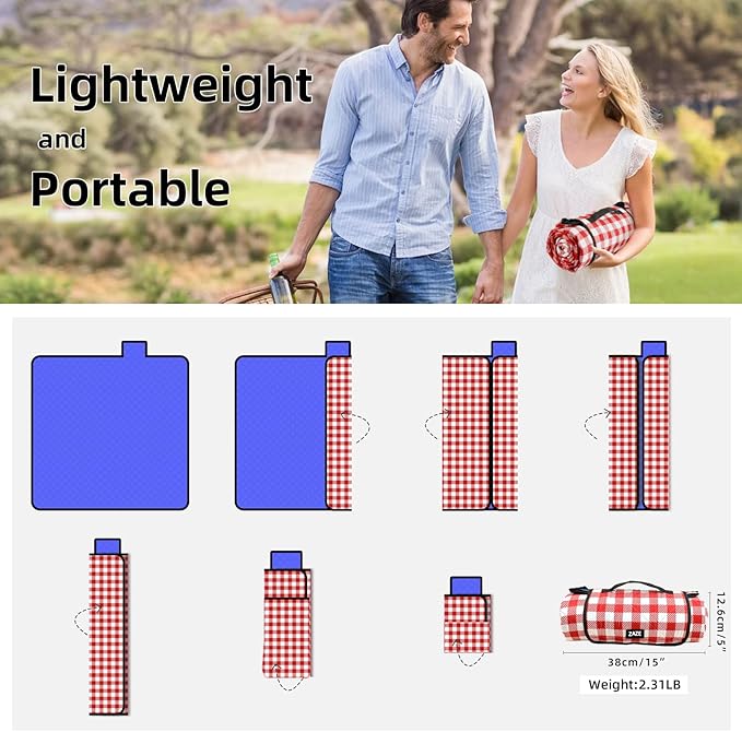 ZAZE Picnic Blanket Extra Large Waterproof, Camping on Grass Accessories Couple - Image 5