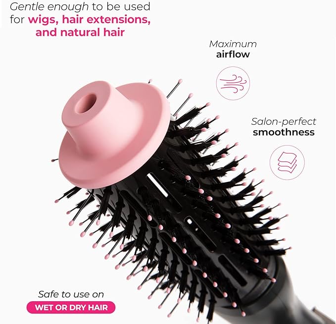 Milano Collection Hot Air Hair Brush Dryer, Quick & Easy Styling, Hair Volumizer for Human Hair Wigs & Natural Hair, Lightweight Round-Shaped Barrel Blow Dry Brush, Black