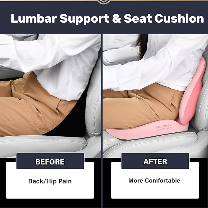 Coverado Car Seat Cushion and Lumbar Support Pillow, Memory Foam Ergonomic Back - Image 4