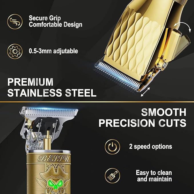 Professional Cordless Hair Clippers and T-Blade Beard Hair Trimmer Sets for Men, Barber Clippers with Travel Case, Rechargeable Home Haircut Beauty Kit for Men