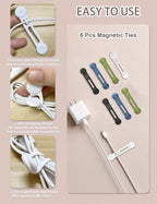 Kanemc 8-Pack Magnetic Cable Ties, Magnet Cord Wraps Reusable Silicone Cable - Image 4