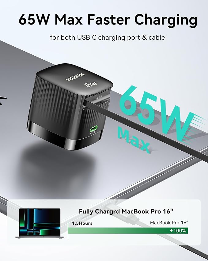 65W Retractable Wall Charger, PD Fast USB C Charger Block - Image 3
