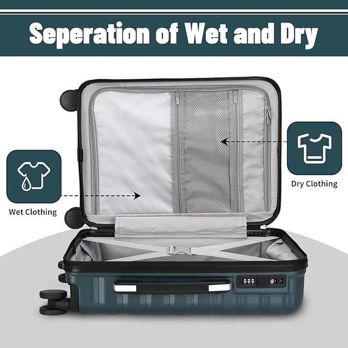 Lightweight Luggage with Spinner Wheels & YKK Zipper, 3-Piece Suitcase ABS+PC - Image 5