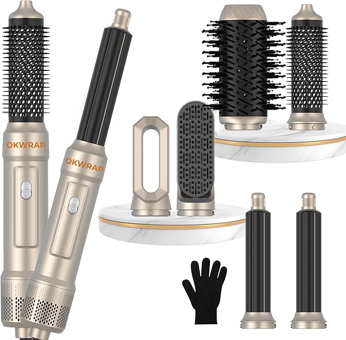 6 in ONE Blow Dryer Brush, Curling Wand Hair Styling Tools Set, Ionic Hot Air Hair Dryer, Massage Oval Hair Dryer, Left&Right Hair Curlers 100-120V