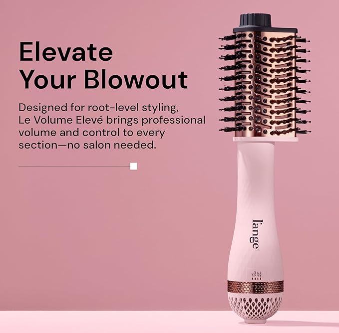 L'ANGE Hair Le Volume Elevé 65MM 2-in-1 Titanium Brush Dryer | Dry and Style | Unique Teardrop Shape Barrel | 3 Heat Settings | 360° Vented Airflow | Ionic Technology for Frizz-Free Styling (Blush)
