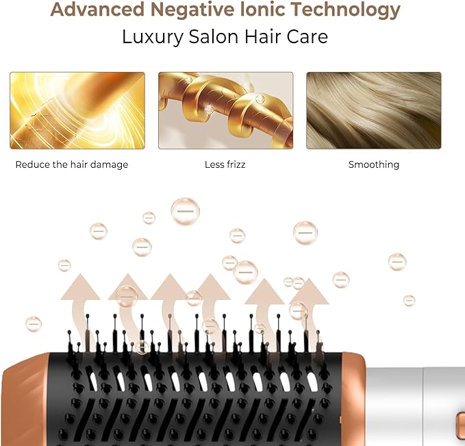 6 in ONE Hair Dryer Brush, Blow Dryer Curling Wand Hair Styling Tools Set, Ionic Hot Air Massage Oval Blowout Hair Dryer, Left&Right Hair Styler