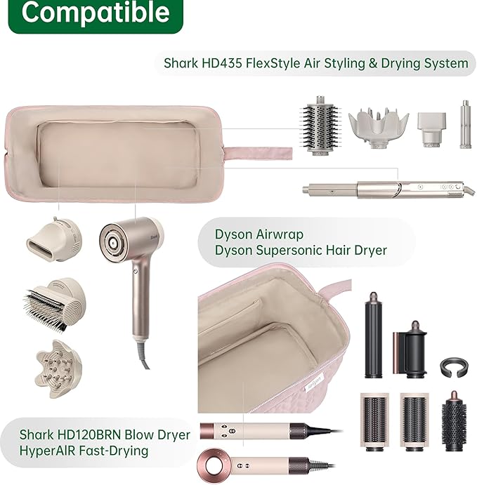 Shark Flex Style Case for Dyson Airwrap Hair Dryer Brush Revlon Hair Tools Travel Bag Carrying Case Flat Curling Iron Organizer (Pink)
