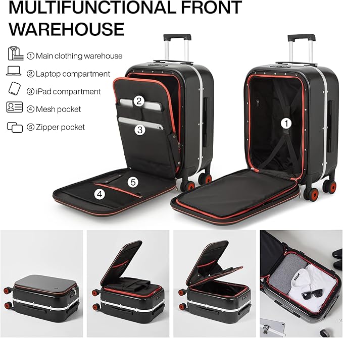 mixi Carry On Luggage, Travel Rolling Luggage Aluminum Frame PC Hardside - Image 4