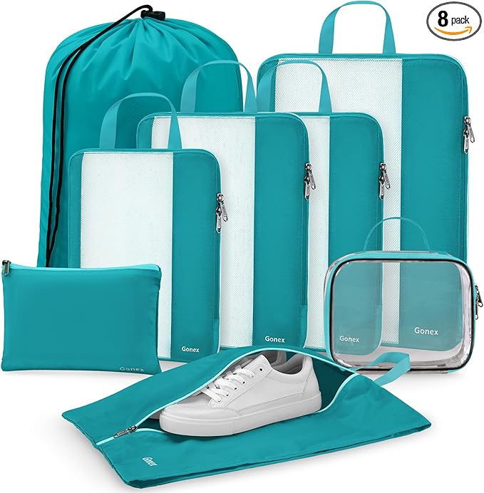 Gonex 8 Set Compression Packing Cubes, Expandable Mesh Organizer by Gonex