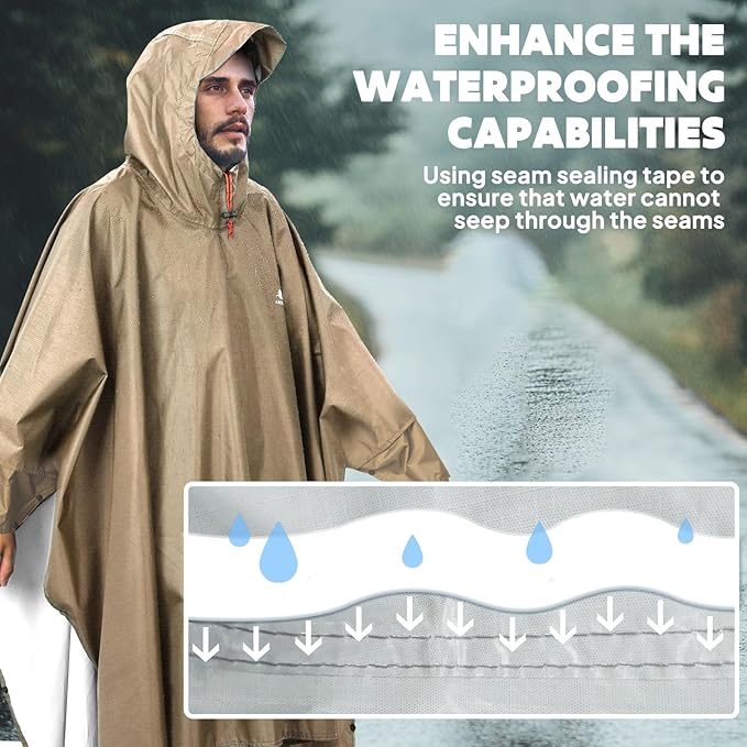 ANYOO Hooded Rain Poncho for Adults Waterproof Lightweight Rain Coat for Men - Image 5