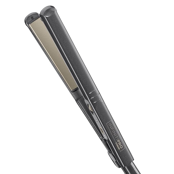 INFINITIPRO BY CONAIR Tourmaline Ceramic 1-Inch Flat Iron Hair Straightener, 1-Inch Flat Iron to Straighten or Curl, 5 Heat Settings, for All Hair Types and Textures, Metallic Gray