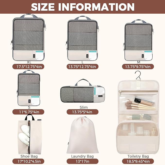 BAGAIL 4 Set/6 Set/8 Set Compression Packing Cubes Travel Accessories - Image 2