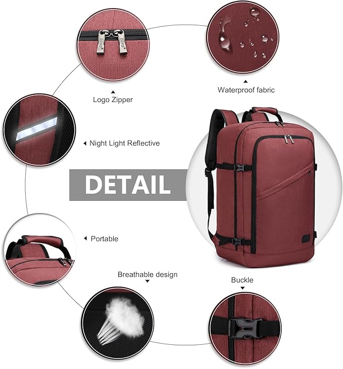 Kono Carry on Backpack, Waterproof Lightweight Daypack - Image 3