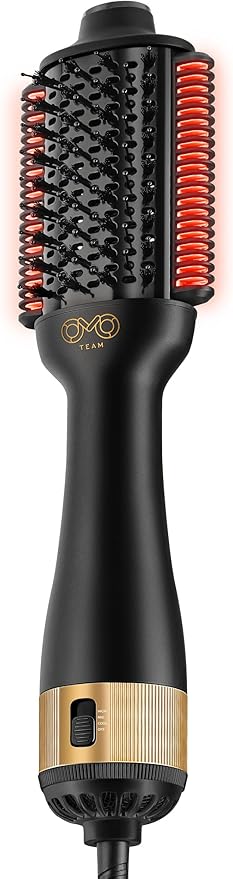 Automatic Dual Voltage Blowout Brush Hair Dryer, 4-in-1 Blow Drying Brush, Ionic Hair Straightener w/No Heat Damage, Light 1.3 lb Blowout Tool, Blow Dryer Curling Wand, Hot Air Styler for All Types
