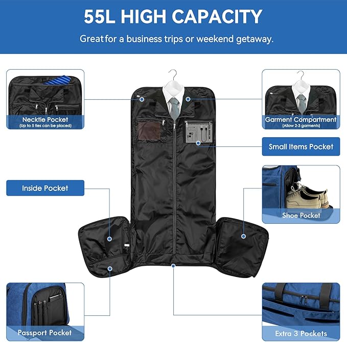 Bukere Garment Duffle Bags for Travel, Convertible Carry on Bag - Image 2
