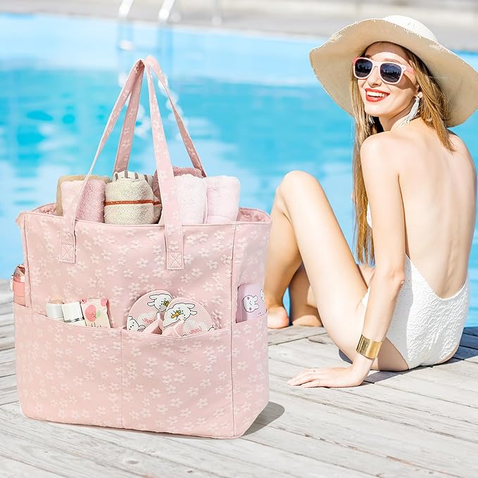 LEDAOU Large Beach Tote Bag Women Waterproof Sandproof Zipper Beach Tote Bag - Image 6