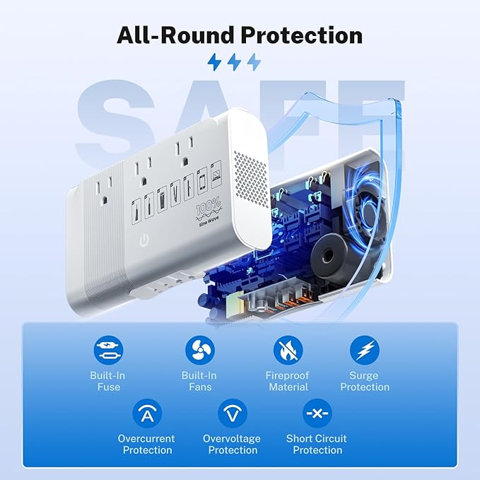 DOACE 500W Universal Travel Adapter 220V to 110V Voltage Converter, Pure Sine - Image 7