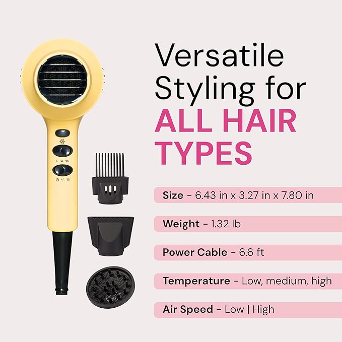 L'ANGE HAIR PowerStyle Turbo Ionic Hair Dryer | 1875 Watt Professional Blow Dryer with Diffuser & Concentrator | Multiple Heat & Speed Settings for Fast Drying | Salon-Grade Styling Tools, Yellow