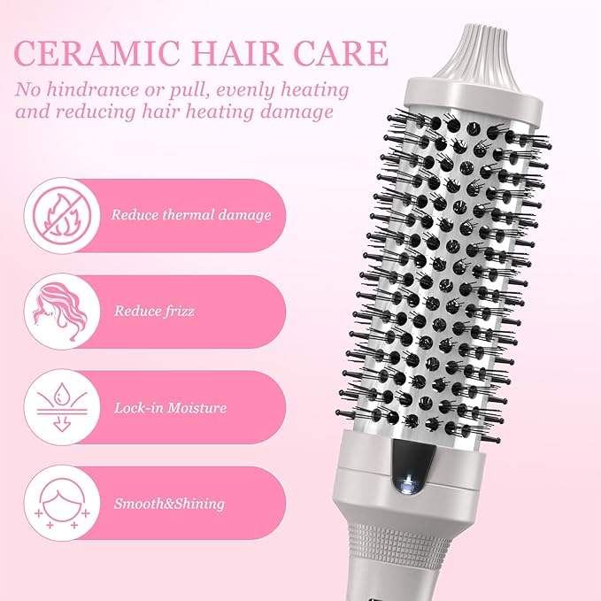 K&K Thermal Brush Heated Round Brush - Blowout Look Volumizer with 1.5 inch Heated Round for Hair Styler Tool Hair Straightener and Curler 2 in 1 Dual Voltage Temperture Contronal (Silver, 1.5 Inch)