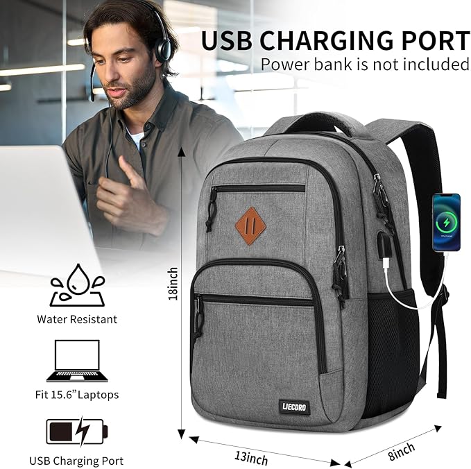 Grey Backpacks for Men, Backpack for School, School Backpack for Boys Teens - Image 4