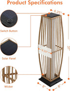 Grand patio Outdoor Floor Lamp Solar Powered Lantern Waterproof Wicker Boho - Image 6