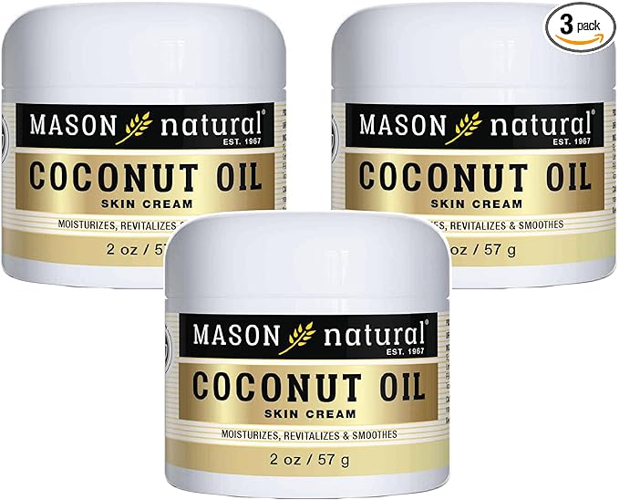 MASON NATURAL Coconut Oil Beauty Cream, Hydrating Moisturizer With Collagen for Smooth & Firm Skin, 2 oz, Pack of 3