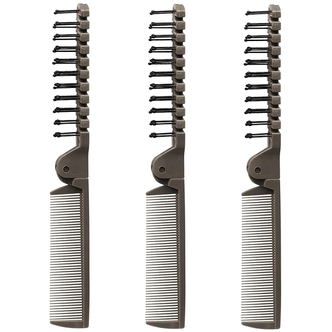 3PCS Travel Foldable Brush Comb Portable Hairbrush, Anti-Static Mini Pocket Hair Comb, Double Headed Hair Brush Hairdressing Tools Plastic Folding Hairbrush for Men Women (Coffee)