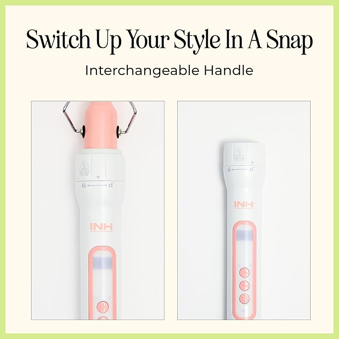 INH Hair 3-in-1 Quick Change Styler | Interchangeable Styling Tool with 3 Detachable Heads: Thermal Round Brush, Clamp Curling Iron, and Bubble Barrel