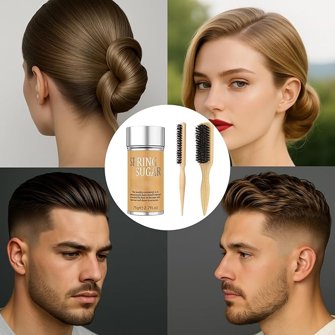 Boar Bristle Slick Back Hair Brush & Wax Stick Set for Smooth Flyaways, Frizz, Sleek, Ponytail, Buns & Baby Hairs, Professional Styling Accessories for Women Men Girls & Kids
