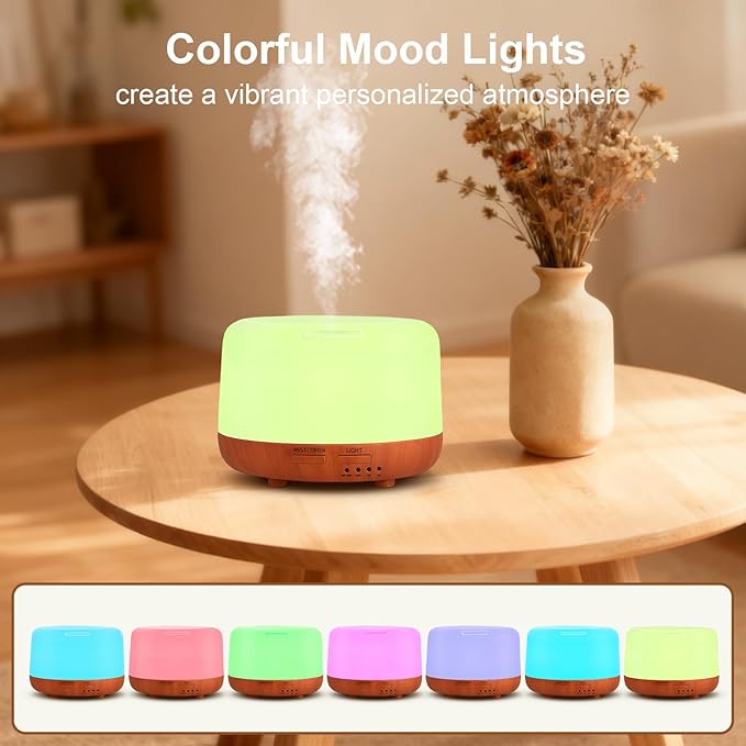 300ML Essential Oil Diffuser, Small Aromatherapy Diffuser with Remote, 7-Color LED Light, 4 Timer Settings, Safe Auto-Off, for Bedroom, Desk, Home Office