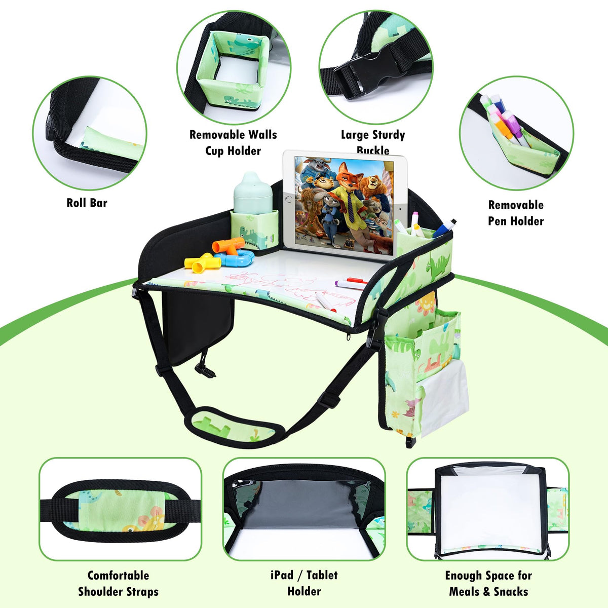 2PCS Kids Travel Tray (Light Pink/Green-2PCS)