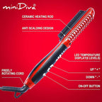 Minidiva 2-in-1 Hair Curler and Straightener with Anti-Scald, 30s Fast Ceramic Heating, 6 Heat Levels, Auto Off, 360 Swivel Cord Portable Hot Hair Straightener Brush for Home, Travel (Red)