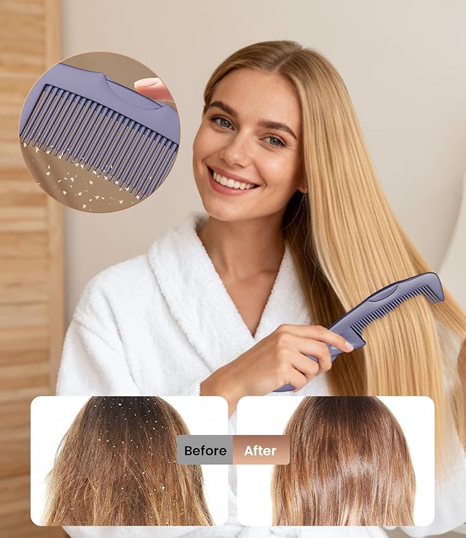 Dandruff Comb 2PC Upgraded Fine Tooth Scalp Detox Comb Lice for Women, Men & Kids Scalp Detoxing, Sweep & Massage Hair Brush Tool with Elegant Box for Hair Care Tool (Purple)