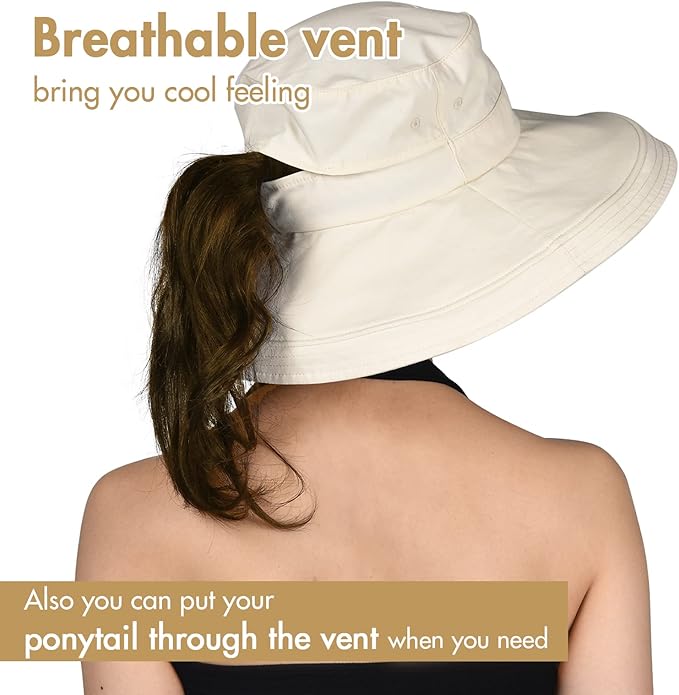 Sun Hats for Women Gardening Hat Wide Brim Ponytail Beach Sun Protection - Image 4