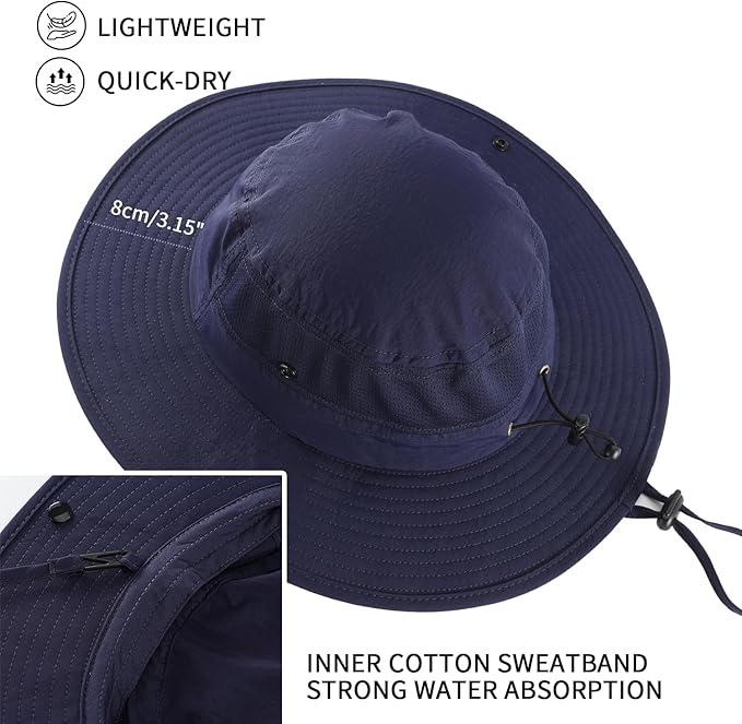 Home Prefer UPF50+ Mens Sun Hat Wide Brim Womens UV Protection Beach Bucket Hat - Image 3