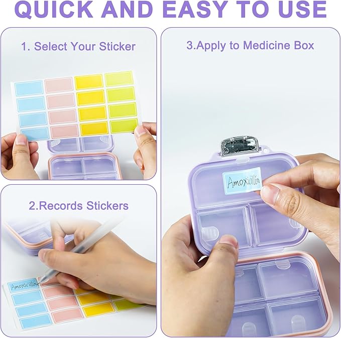 Travel Pill Organizer Box with Labels, 7 Compartments Portable Mini Pill Case - Image 3