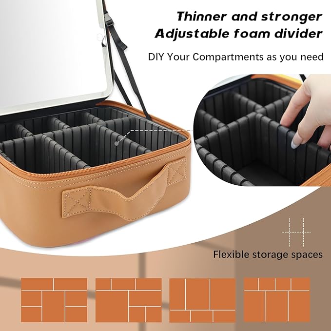 Makeup Bag with Led Mirror, Travel Makeup Organizer with 3 Color Setting - Image 3
