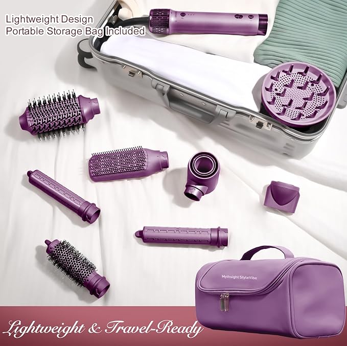 StyleVibe 8-in-1 Air Styler, Hair Dryer & Blow Dryer Brush with Travel Case - Auto Wrap Curls (L/R), Fast Drying, Thermal Round Brush for Smooth Blowouts & Frizz-Free Volume, No Heat Damage