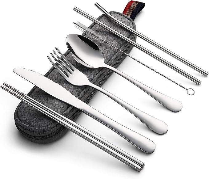 DEVICO Portable Utensils, Travel Camping Cutlery Set, 8-Piece including Knife by DEVICO